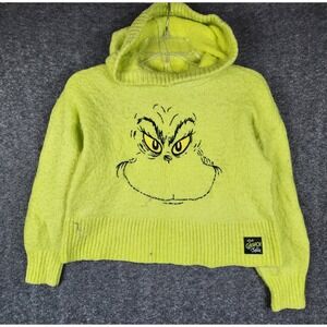 The Grinch Justice Hooded Sweater Girls S 7/8 Green Neon Graphic Eyelash Knit